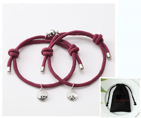 Hand-Woven Silver Tone Couple Bracelets with Love Vows