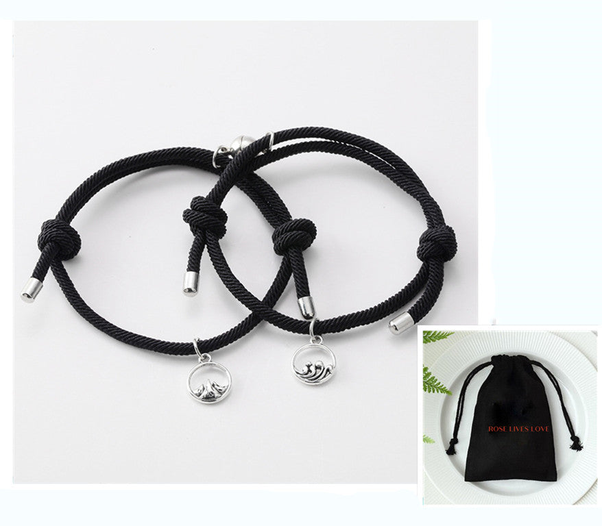Hand-Woven Silver Tone Couple Bracelets with Love Vows