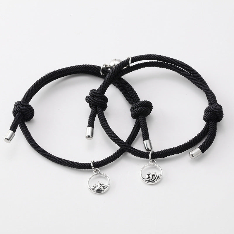 Hand-Woven Silver Tone Couple Bracelets with Love Vows