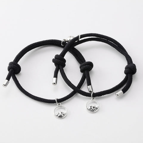Hand-Woven Silver Tone Couple Bracelets with Love Vows