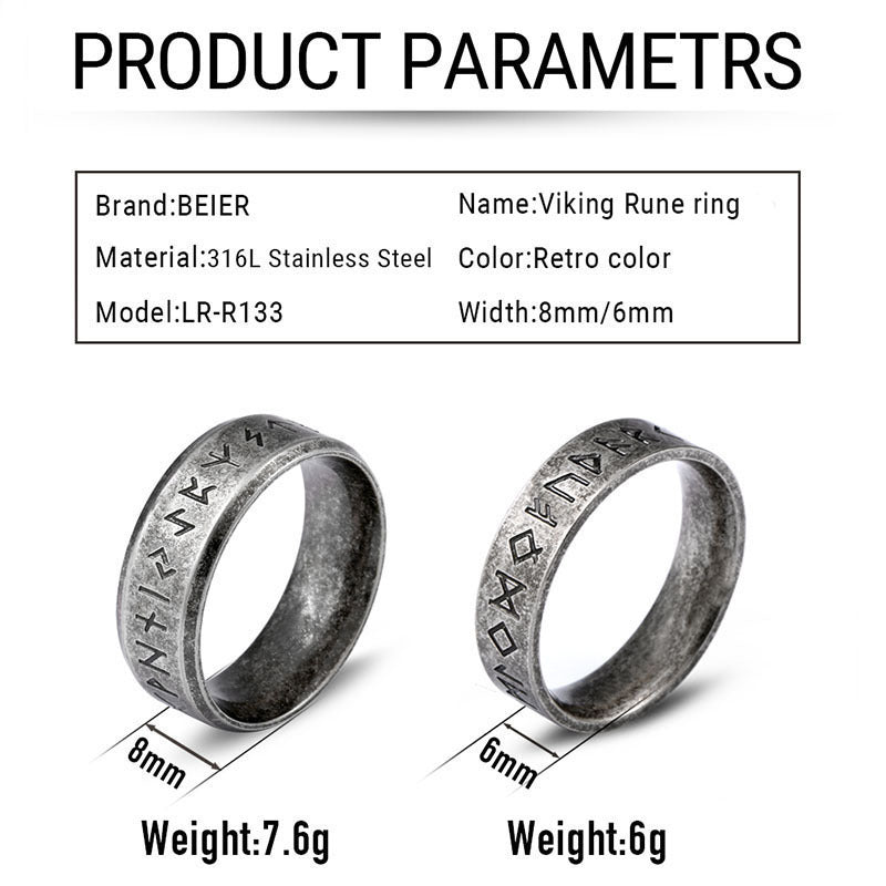 Men's Stainless Steel Viking Odin Rune Ring