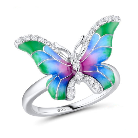 Sterling Silver Colorful Enamel Butterfly Jewelry Set