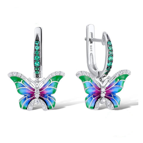 Sterling Silver Colorful Enamel Butterfly Jewelry Set