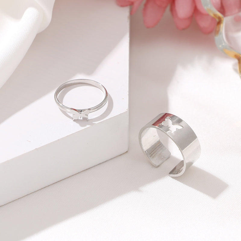 Butterfly 2-Piece Adjustable Ring Set in Gold and Silver - 3