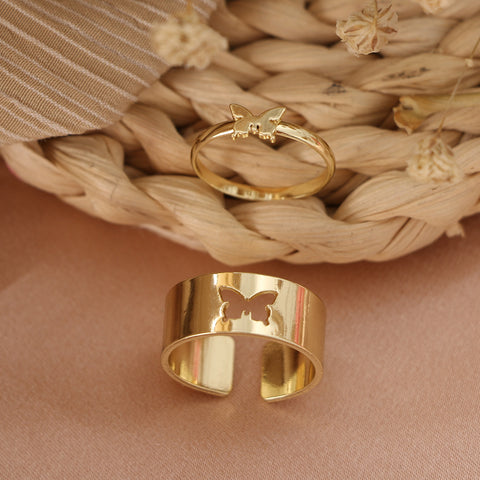 Butterfly 2-Piece Adjustable Ring Set in Gold and Silver