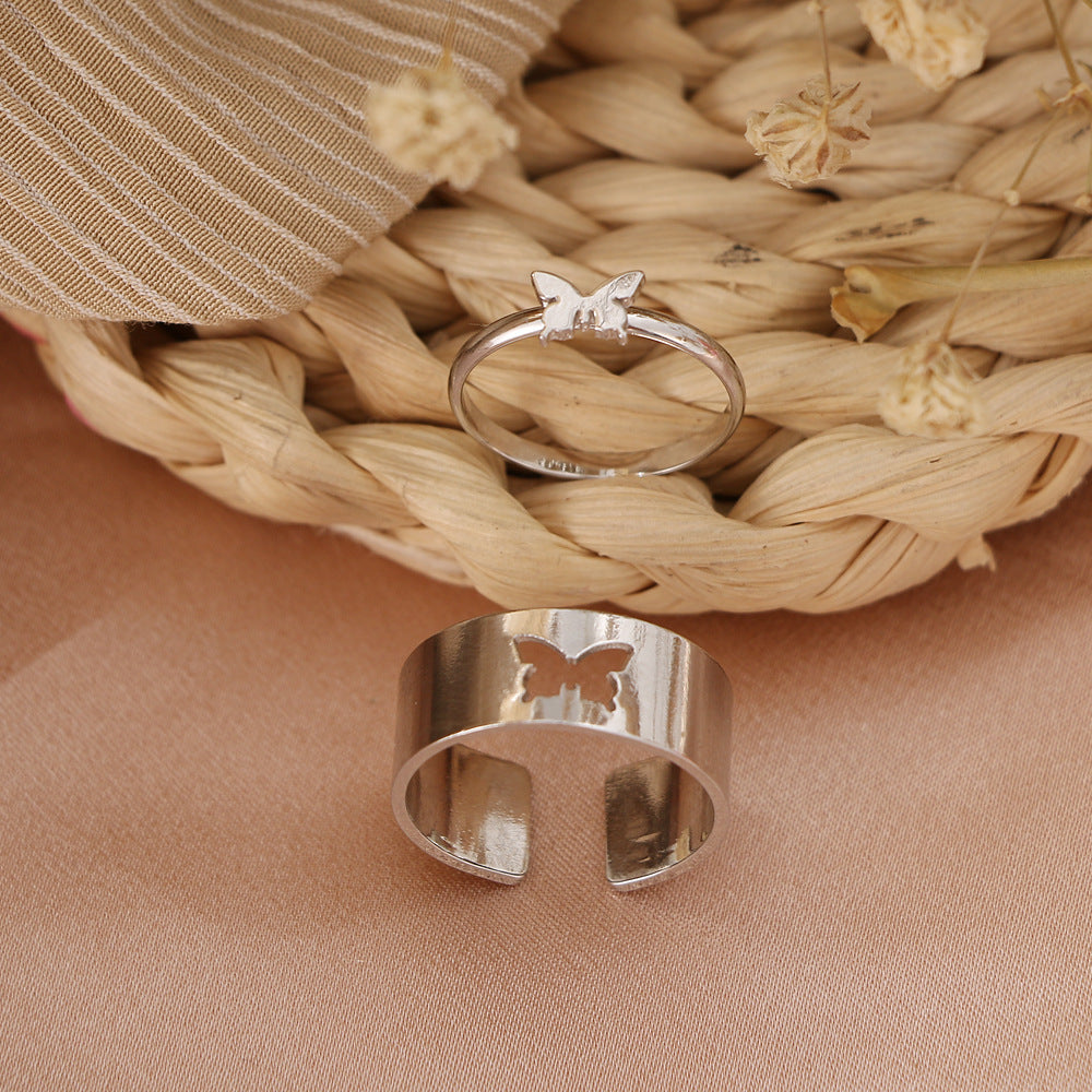Butterfly 2-Piece Adjustable Ring Set in Gold and Silver