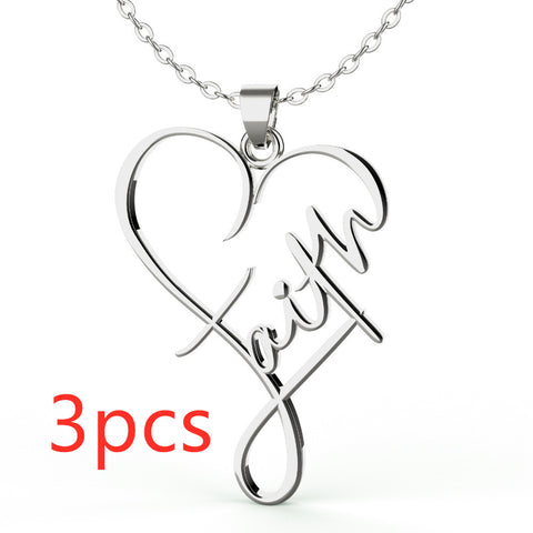 Minimalist Stainless Steel Faith Heart Pendant Necklace