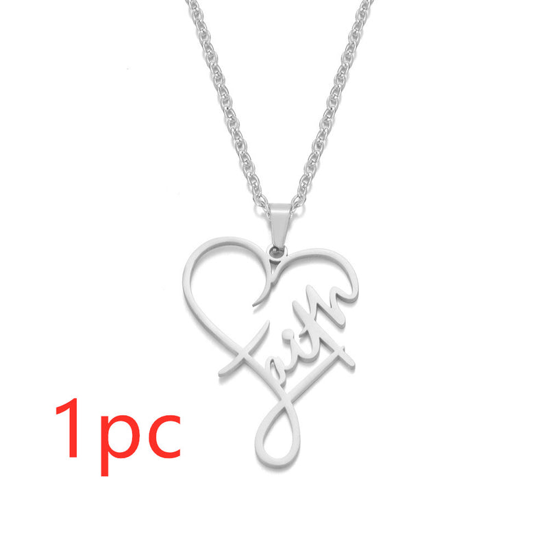 Minimalist Stainless Steel Faith Heart Pendant Necklace - 1