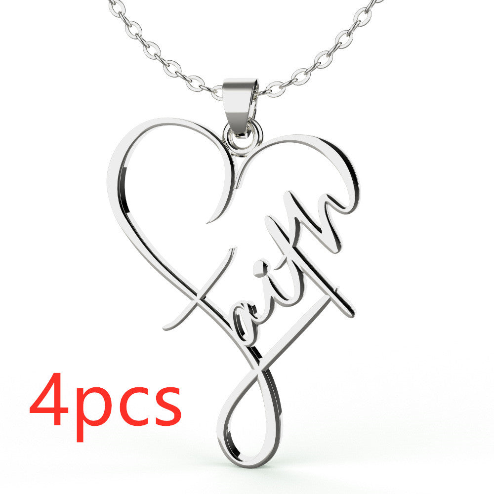 Minimalist Stainless Steel Faith Heart Pendant Necklace