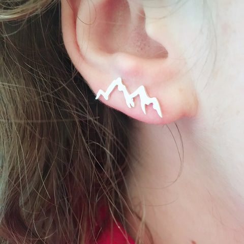 Natural Landscape Mountain Ear Climber Earring in Gold and Silver
