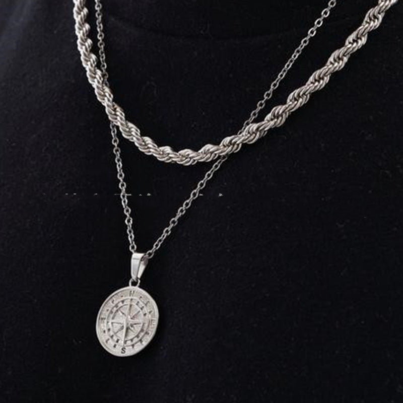 Stainless Steel Compass Pendant Necklace Unisex Fashion Jewelry - 1