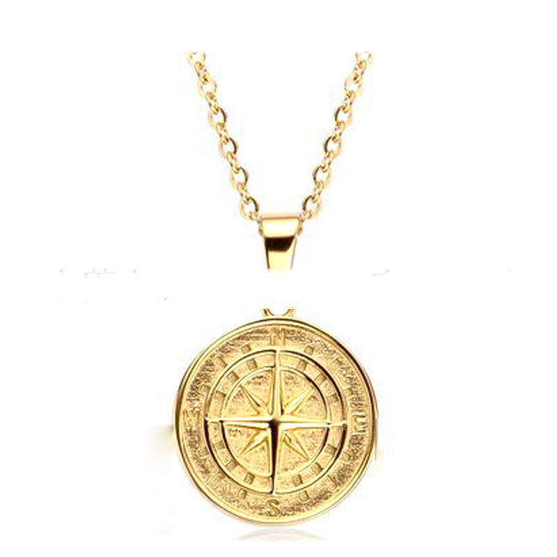 Stainless Steel Compass Pendant Necklace Unisex Fashion Jewelry