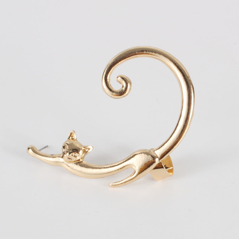 Punk Style Cat Ear Cuff Stud Earring Single Piece Black Alloy
