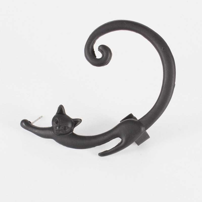 Punk Style Cat Ear Cuff Stud Earring Single Piece Black Alloy - 3