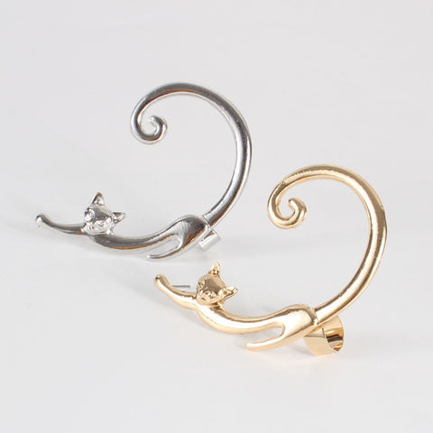 Punk Style Cat Ear Cuff Stud Earring Single Piece Black Alloy