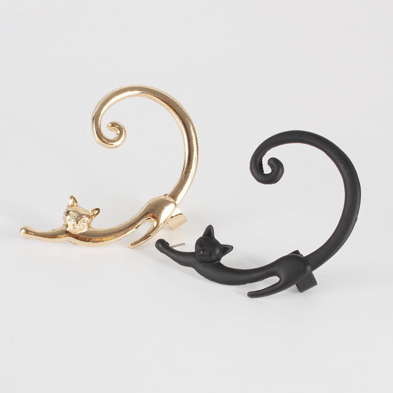 Punk Style Cat Ear Cuff Stud Earring Single Piece Black Alloy