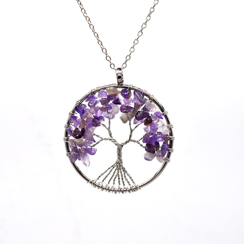 Kabala Life Tree Copper Wire Necklace with Natural Stone Pendant - 2