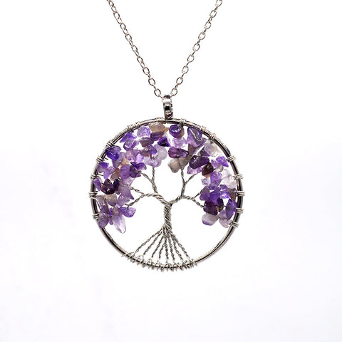 Kabala Life Tree Copper Wire Necklace with Natural Stone Pendant