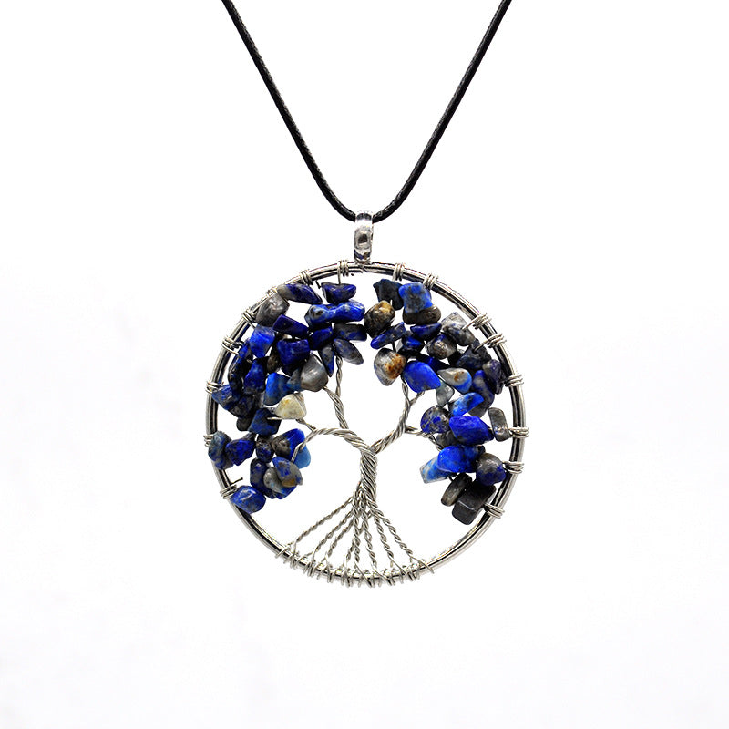 Kabala Life Tree Copper Wire Necklace with Natural Stone Pendant - 3