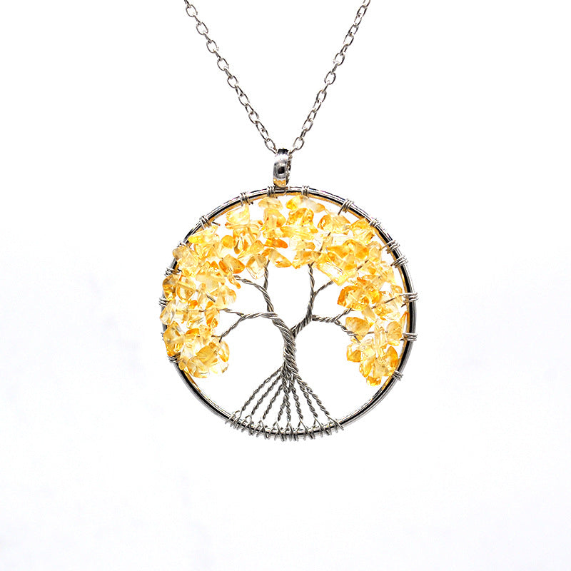 Kabala Life Tree Copper Wire Necklace with Natural Stone Pendant - 4