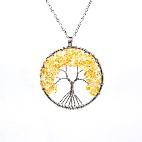 Kabala Life Tree Copper Wire Necklace with Natural Stone Pendant