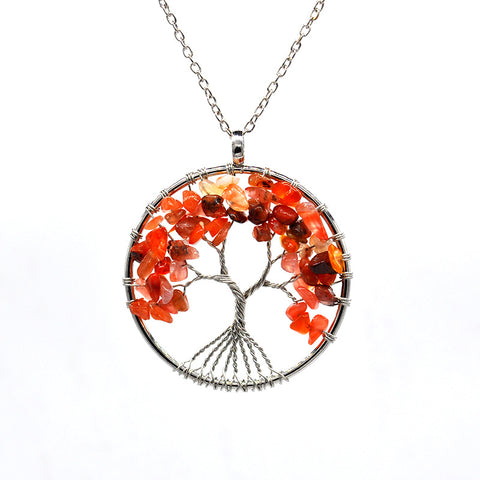 Kabala Life Tree Copper Wire Necklace with Natural Stone Pendant