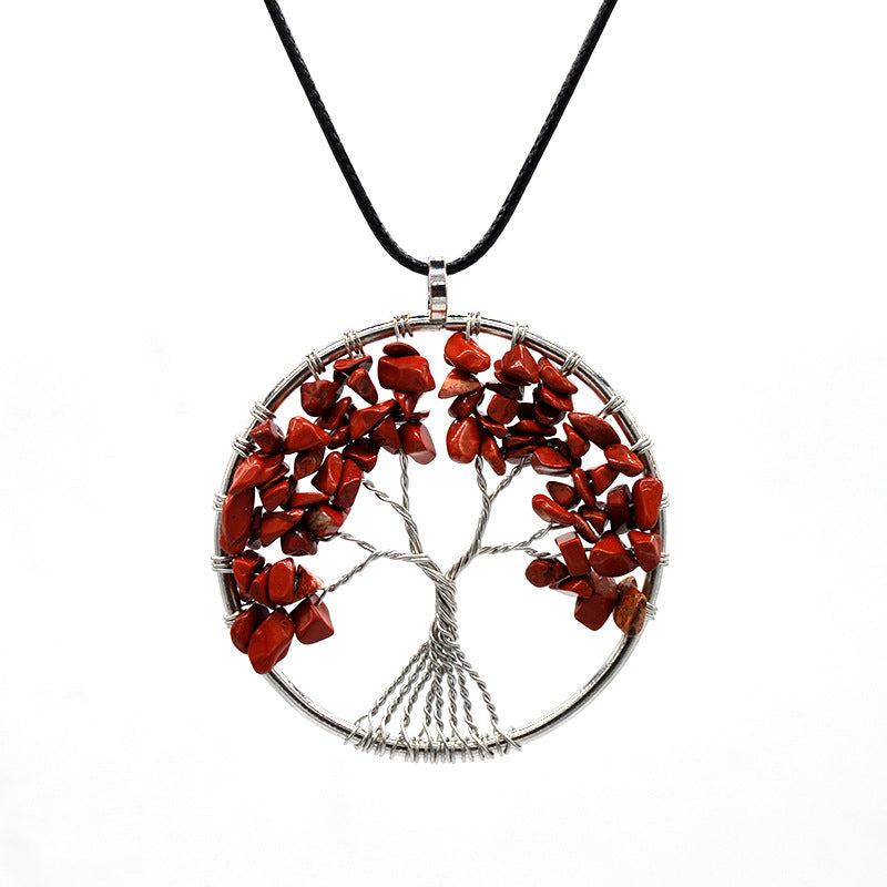 Kabala Life Tree Copper Wire Necklace with Natural Stone Pendant - 6