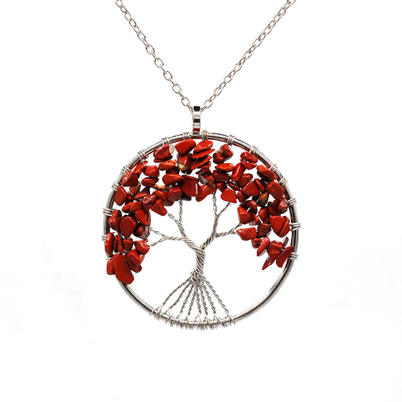 Kabala Life Tree Copper Wire Necklace with Natural Stone Pendant - 7