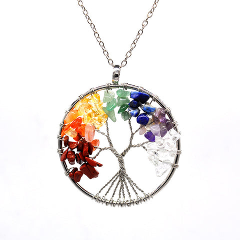 Kabala Life Tree Copper Wire Necklace with Natural Stone Pendant