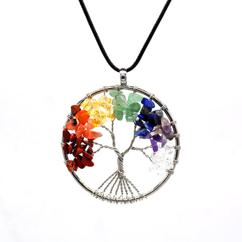 Kabala Life Tree Copper Wire Necklace with Natural Stone Pendant