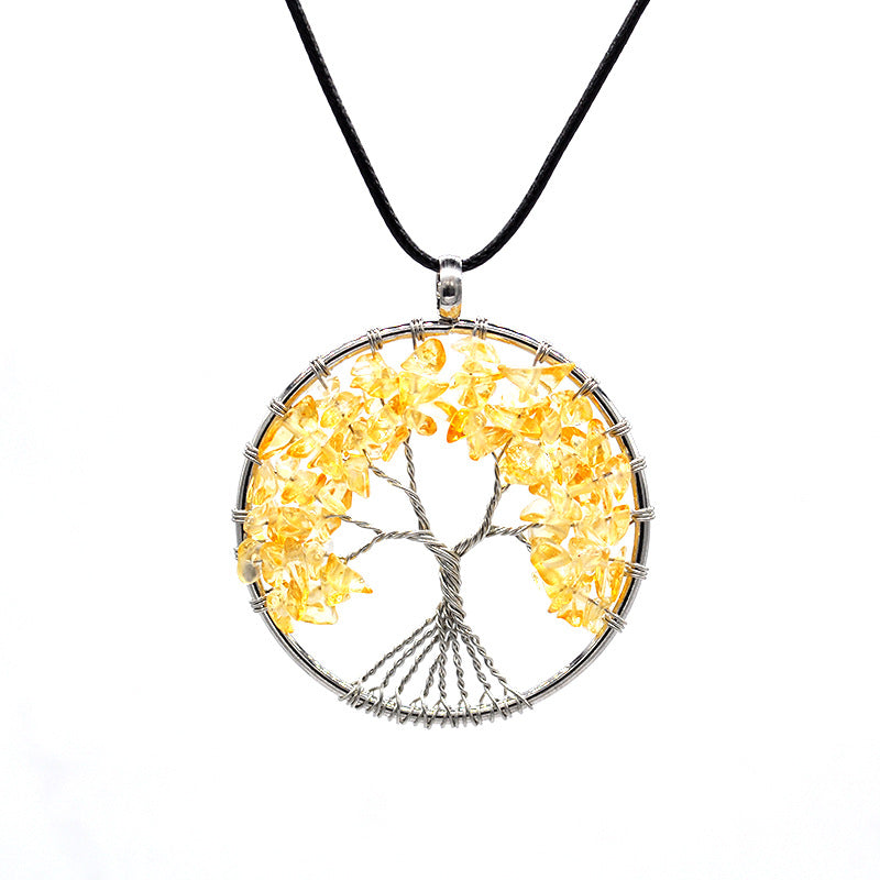 Kabala Life Tree Copper Wire Necklace with Natural Stone Pendant - 11