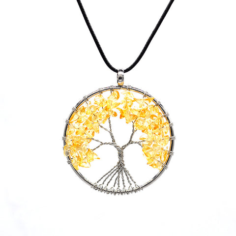 Kabala Life Tree Copper Wire Necklace with Natural Stone Pendant