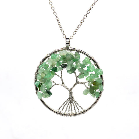 Kabala Life Tree Copper Wire Necklace with Natural Stone Pendant
