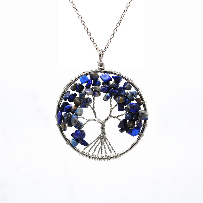 Kabala Life Tree Copper Wire Necklace with Natural Stone Pendant - 14
