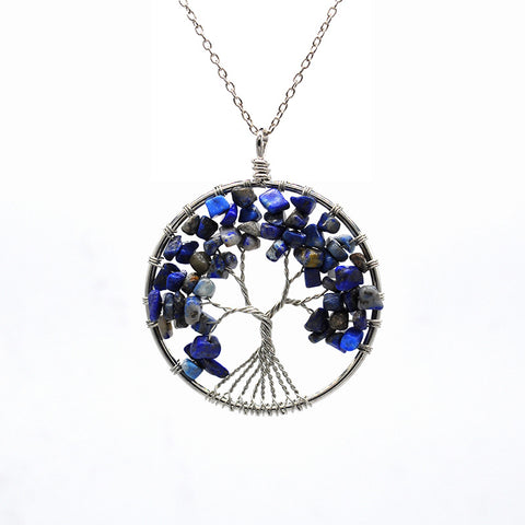 Kabala Life Tree Copper Wire Necklace with Natural Stone Pendant