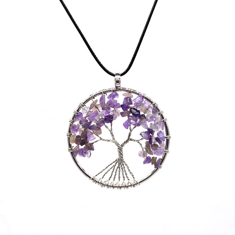 Kabala Life Tree Copper Wire Necklace with Natural Stone Pendant - 15