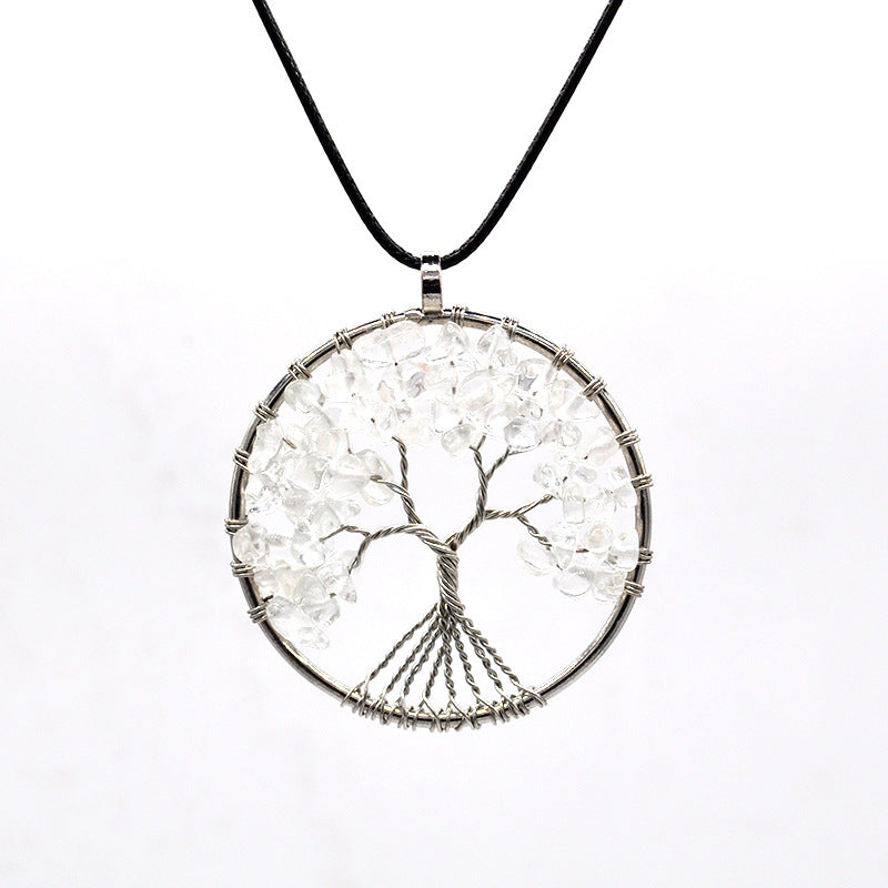 Kabala Life Tree Copper Wire Necklace with Natural Stone Pendant
