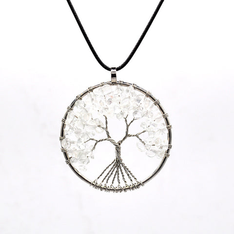 Kabala Life Tree Copper Wire Necklace with Natural Stone Pendant