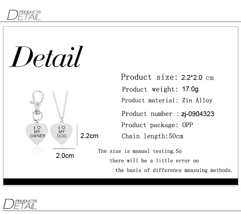 I Love My Dog and Owner Heart Necklace and Keychain Set