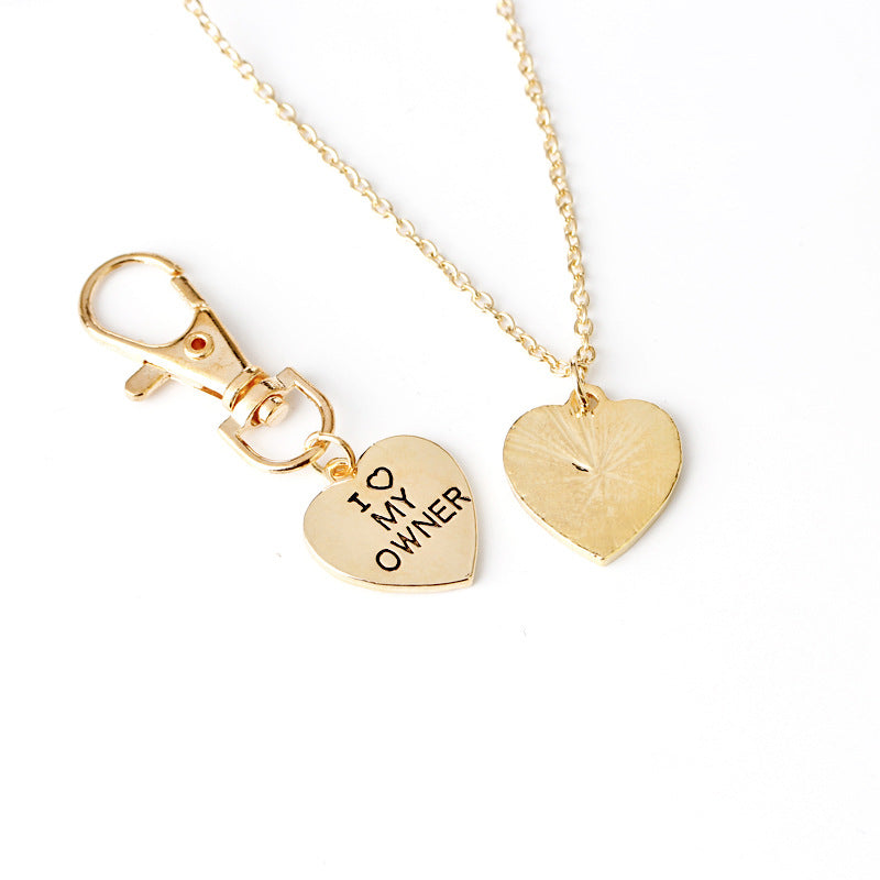 I Love My Dog and Owner Heart Necklace and Keychain Set