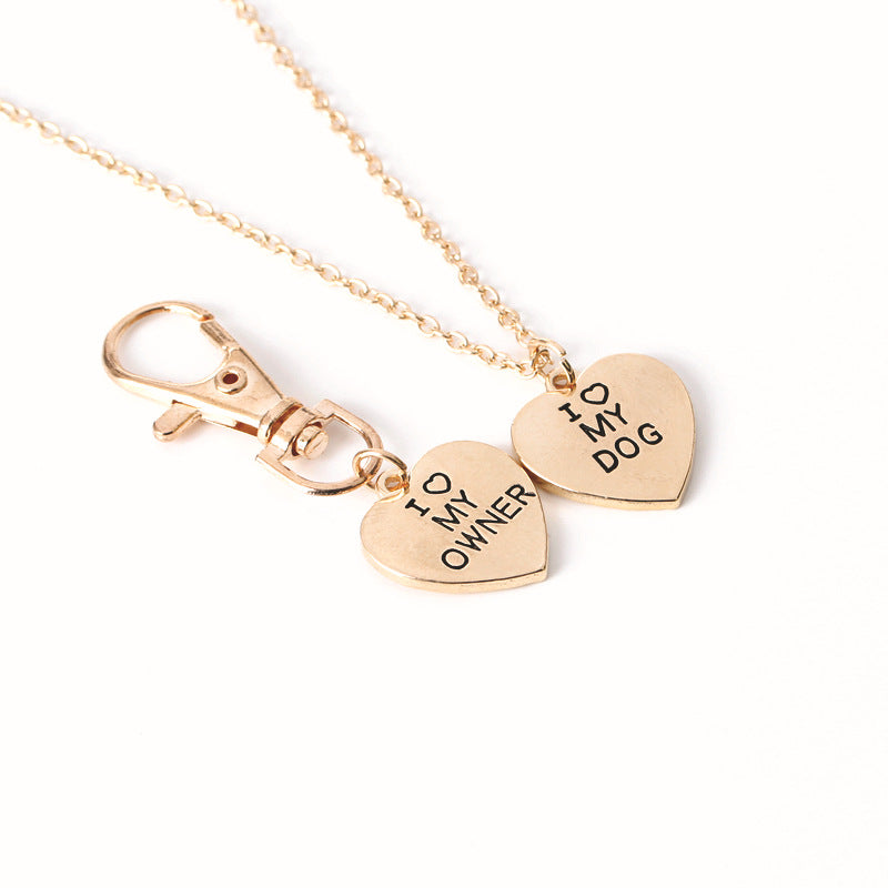 I Love My Dog and Owner Heart Necklace and Keychain Set