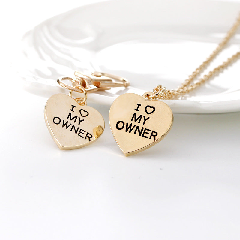 I Love My Dog and Owner Heart Necklace and Keychain Set