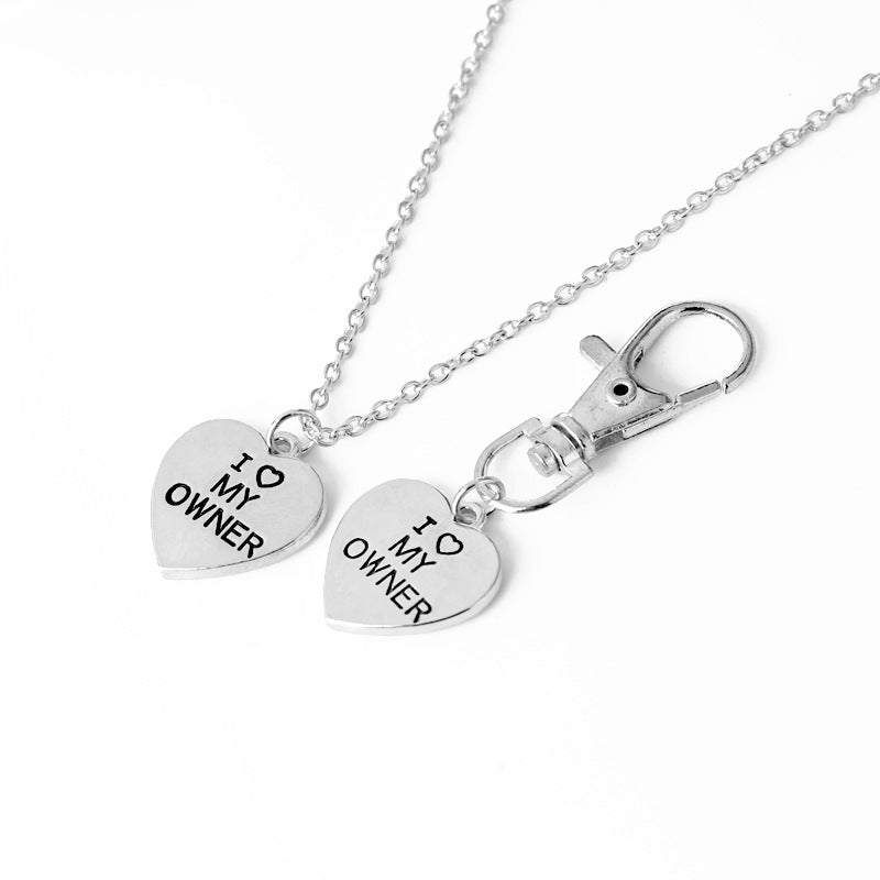 I Love My Dog and Owner Heart Necklace and Keychain Set