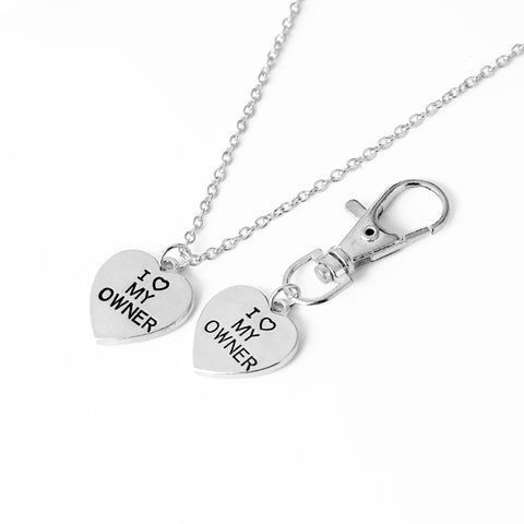I Love My Dog and Owner Heart Necklace and Keychain Set
