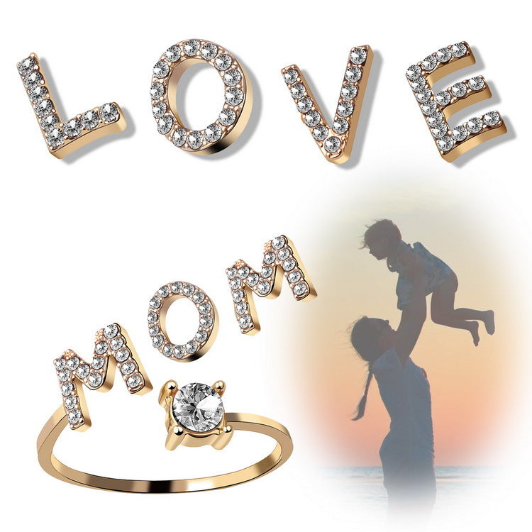 Adjustable Initial Letter Ring with Cubic Zirconia for Women