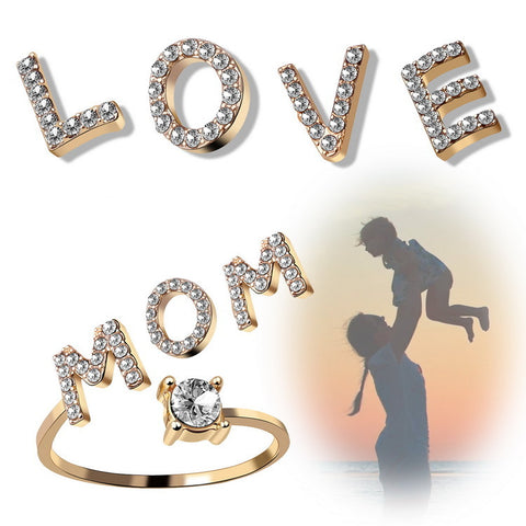Adjustable Initial Letter Ring with Cubic Zirconia for Women