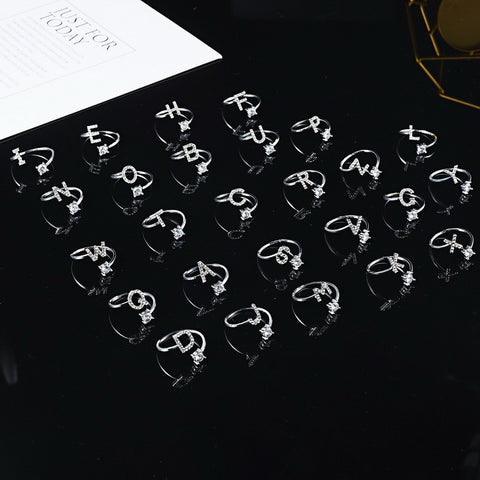 Adjustable Initial Letter Ring with Cubic Zirconia for Women