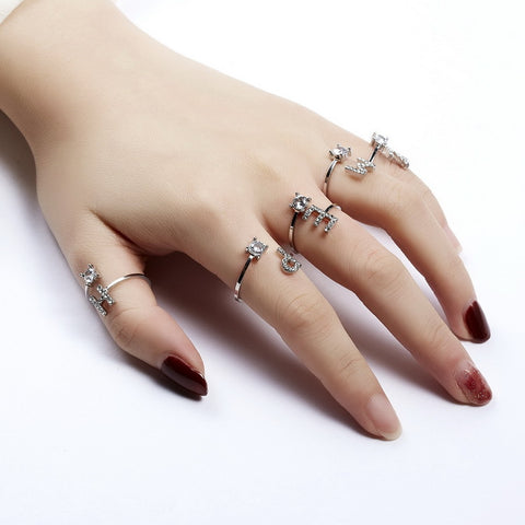 Adjustable Initial Letter Ring with Cubic Zirconia for Women