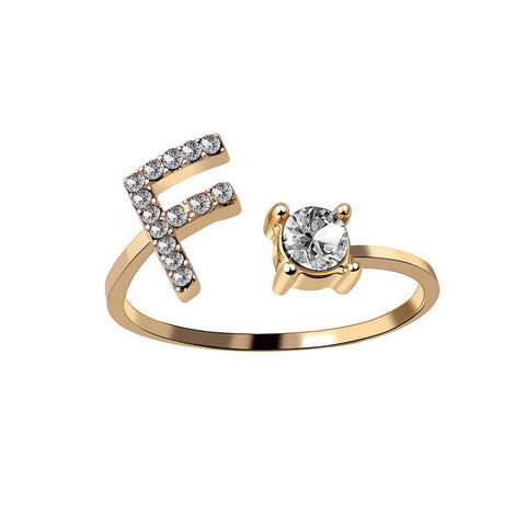 Adjustable Initial Letter Ring with Cubic Zirconia for Women