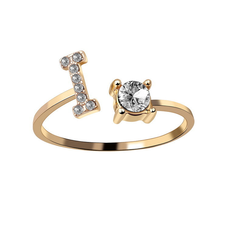 Adjustable Initial Letter Ring with Cubic Zirconia for Women